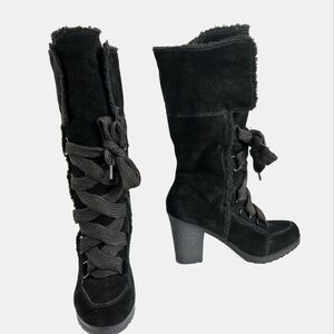NINE WEST Black Heeled Suede Boots.